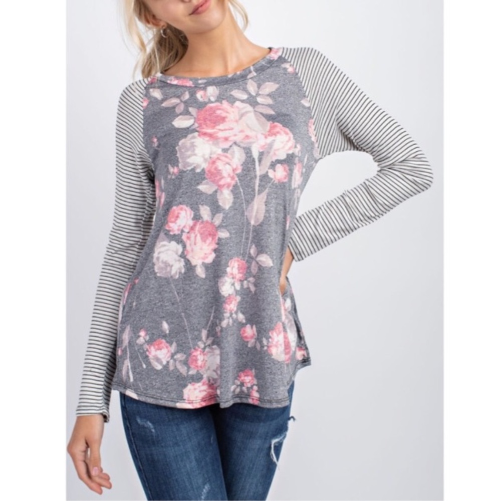 Soft, 🌺 Floral/ Striped 🍿LS Baseball Tee